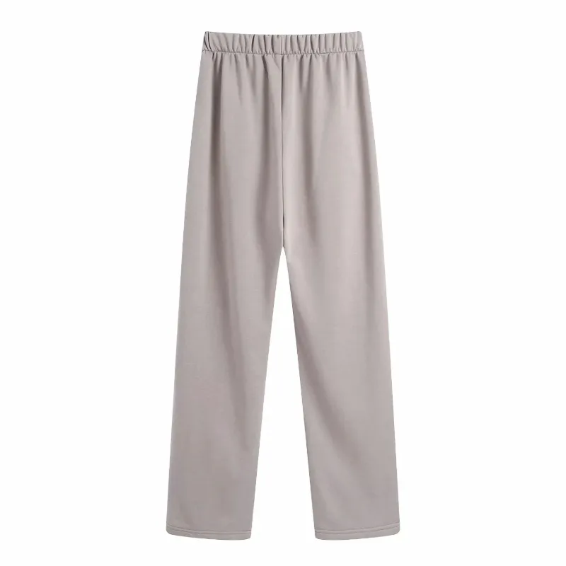 Pantalones rectos de punto con cintura elástica para mujer, pantalones holgados simples informales para mujer P1950 210430