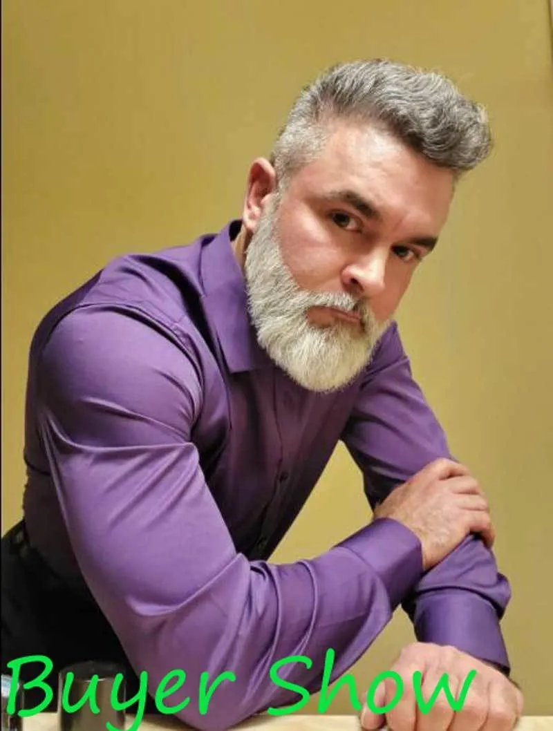 Camicia elegante da uomo in fibra di bambù viola Brand New Slim Fit manica lunga Chemise Homme Camicia formale da uomo facile da stirare 210410