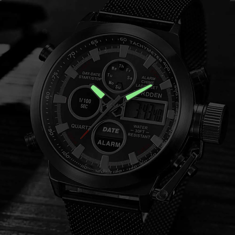 독립적 인 디지털 디스플레이 망 아날로그 쿼츠 손목 시계 루미스 포인터 루프 홈 브레 G1022
