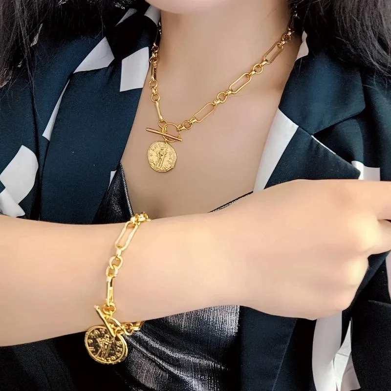 Collier en laiton avec chaînes de pièces de monnaie en or 18 carats, Style japonais et coréen, styliste de fête, robe de défilé en T, bijoux rares INS201y