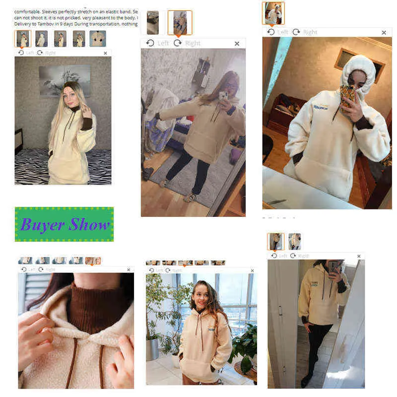 子羊豪華な女性秋と冬の韓国風の長袖パーカーの綿の混合温かいプラスサイズの緩いカジュアルな女性トップス211109