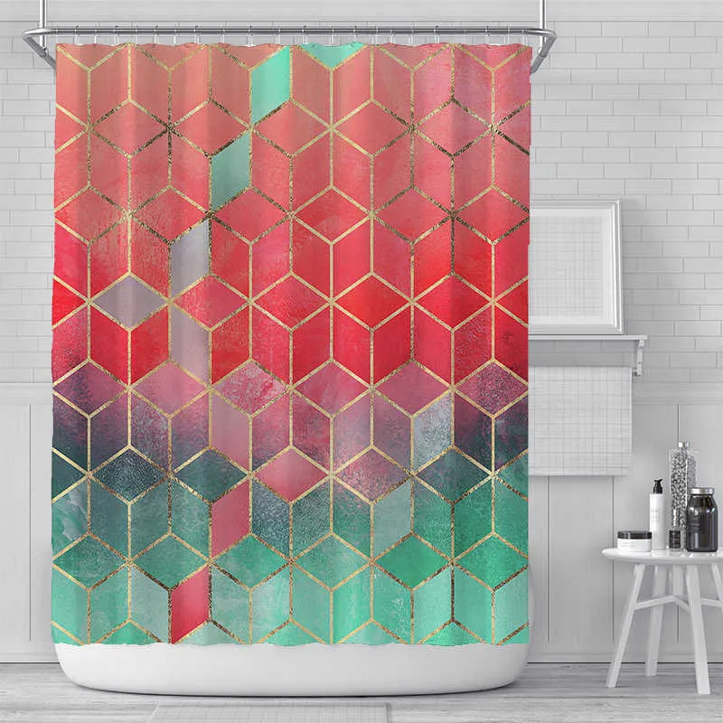 200x180cm 3D geometric marble printing bathroom shower curtain polyester waterproof home decoration with hook 210915
