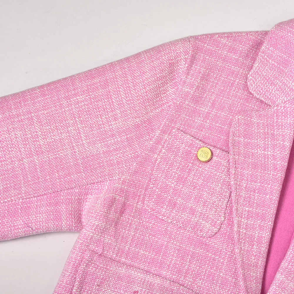 2022 Spring Long Sleeves Notched Lapels Pink Jacket French Style Solid Color Double Pockets Single-Breasted Wool Jackets Short Outwear Coats O277152