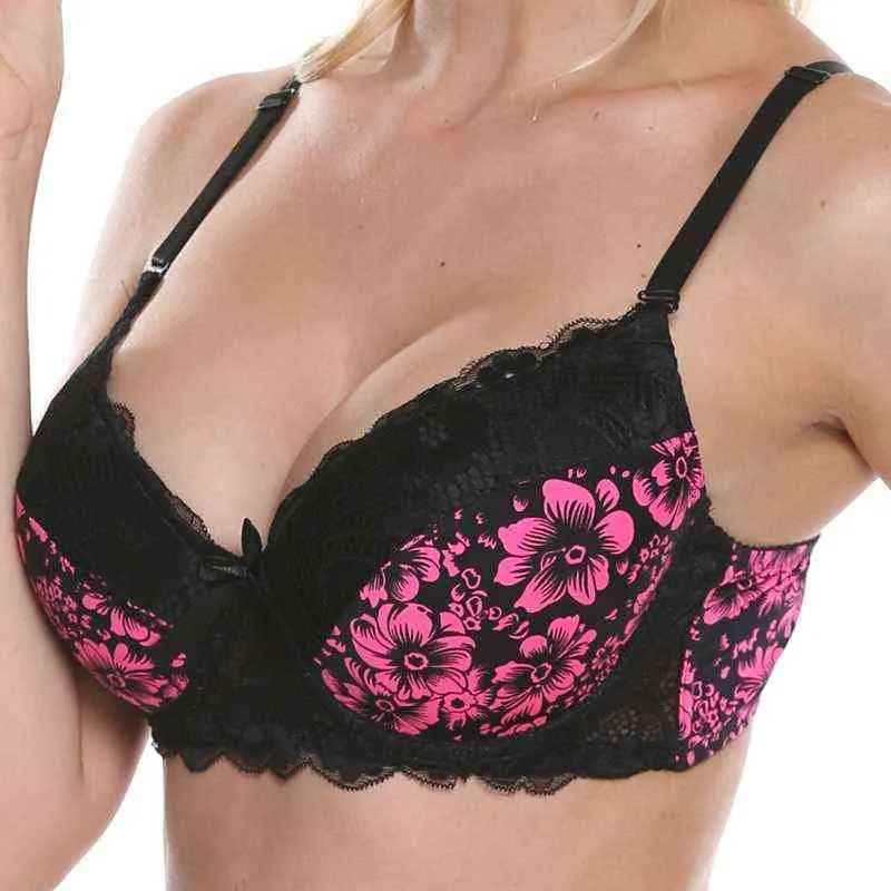 Plusgalpret Reggiseno da donna Stampa floreale Non imbottito Sfoderato Push Up 3/4 Coppa Cinturino regolabile Taglie forti 40B 40C 42B 42C 44B 44C 46B 46C 211110