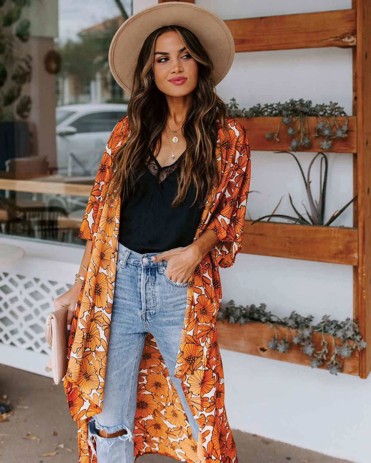 Orange Boho Print Chiffon Bathing Suit Cover-ups Plus Size Beach Wear Long Kimono Dress Women Summer Swimsuit Cover Up A809 210420