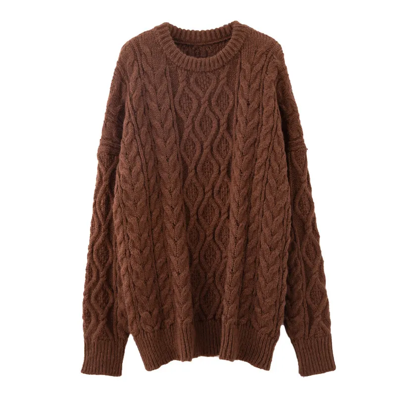 Herfst Winter Dames Trui Koreaanse stijl O-hals Twist Pullovers Gebreide Top Dikke Naald Solid Female Sweaters LL968 210506