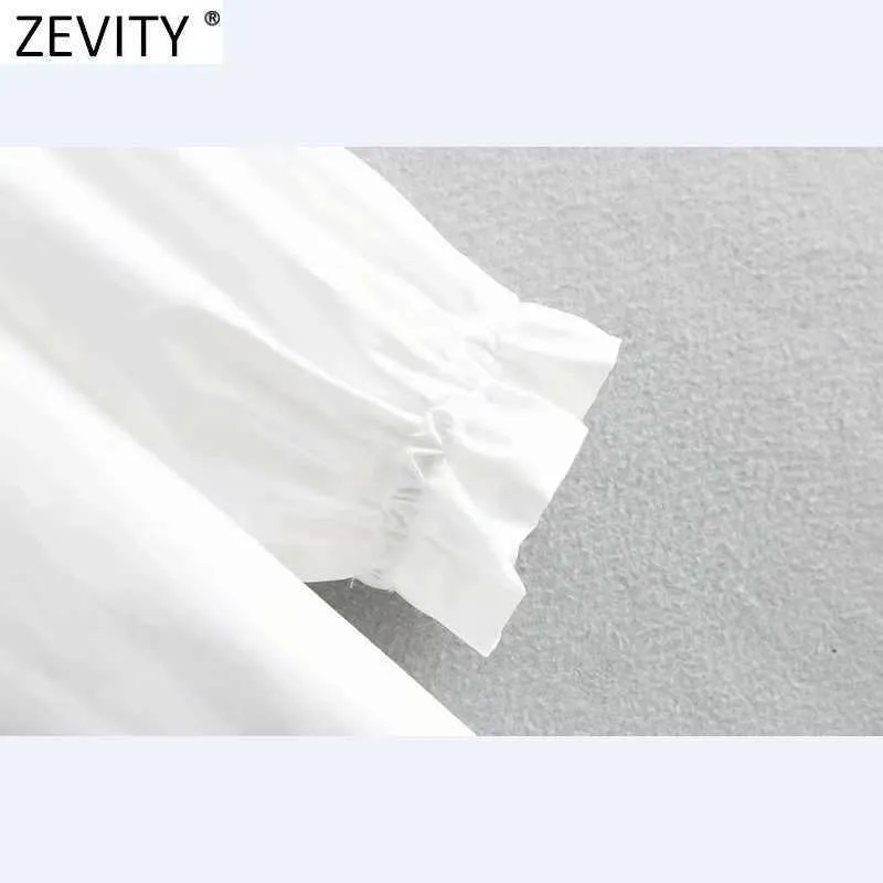 Zevity Femmes Agaric Dentelle O Cou Chemise Blanche Robe Femme Ourlet Patchwork Volants Casual Robe Chic Affaires Robes DS4801 210603