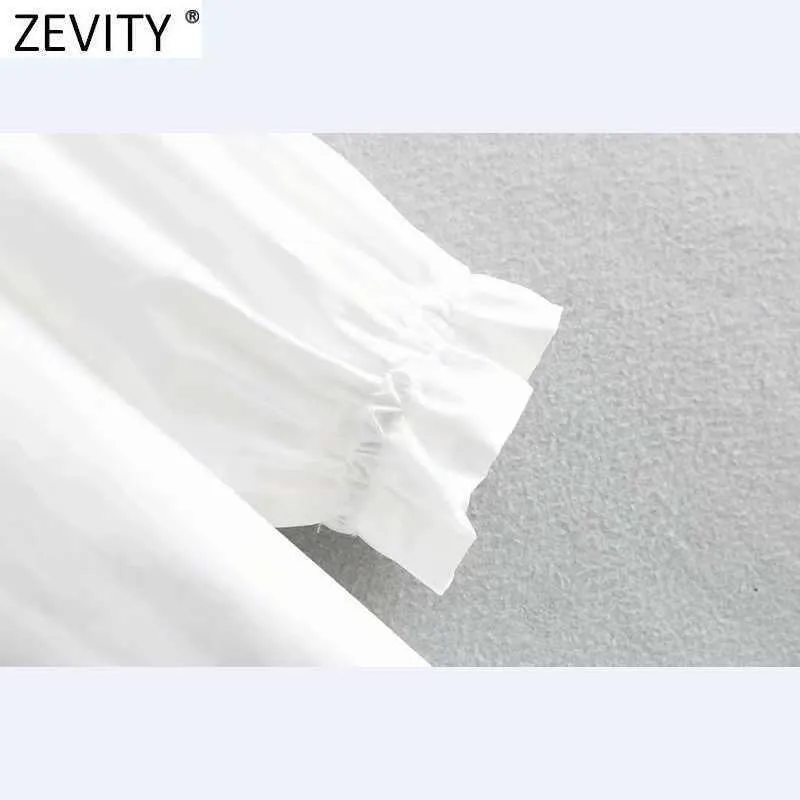 Zevity Women AgaricレースOネックホワイトシャツドレス女性裾のパッチワークフリルカジュアルvestidoシックなビジネスドレスDS4801 210603