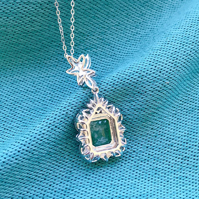 OEVAS 100 925 sterling zilver 911 mm synthetische smaragd hanger ketting voor vrouwen sprankelende diamanten fijne sieraden9343385