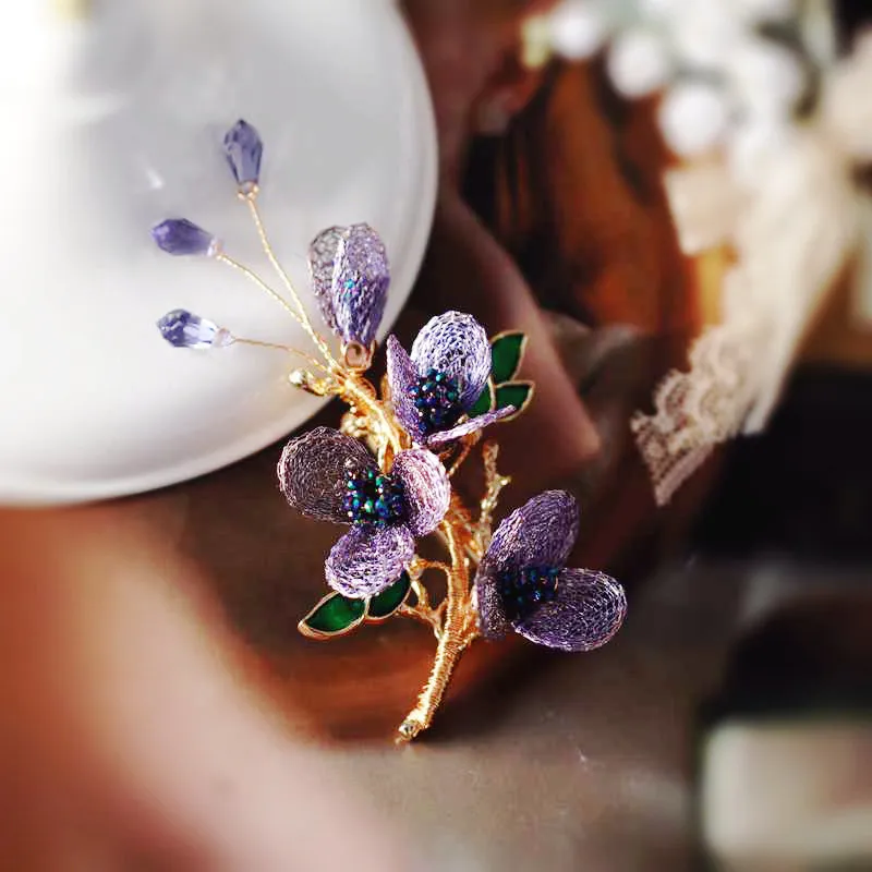 Sinzry 수제 원래 보석 창조적 인 프랑스 빈티지 정신 그물 꽃 크리스탈 브로치 여성을위한