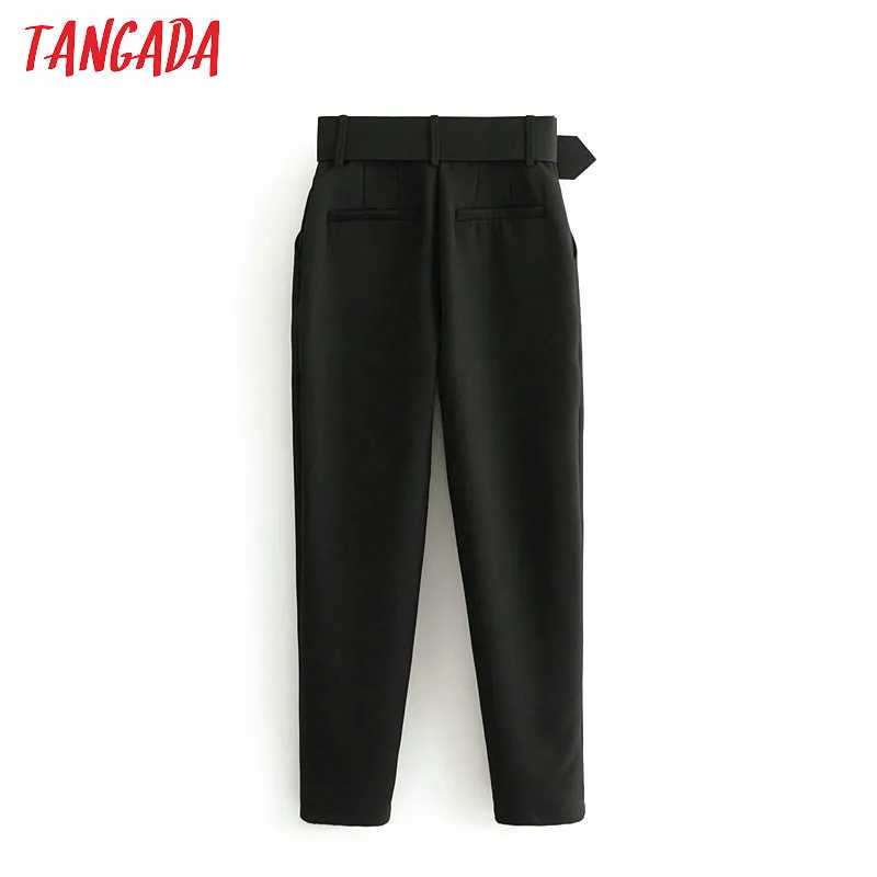 Tangada Black Suit Pants Woman High Waist Sashes Pockets Office Ladies Fashion Middle Aged Pink Yellow 6A22 220422