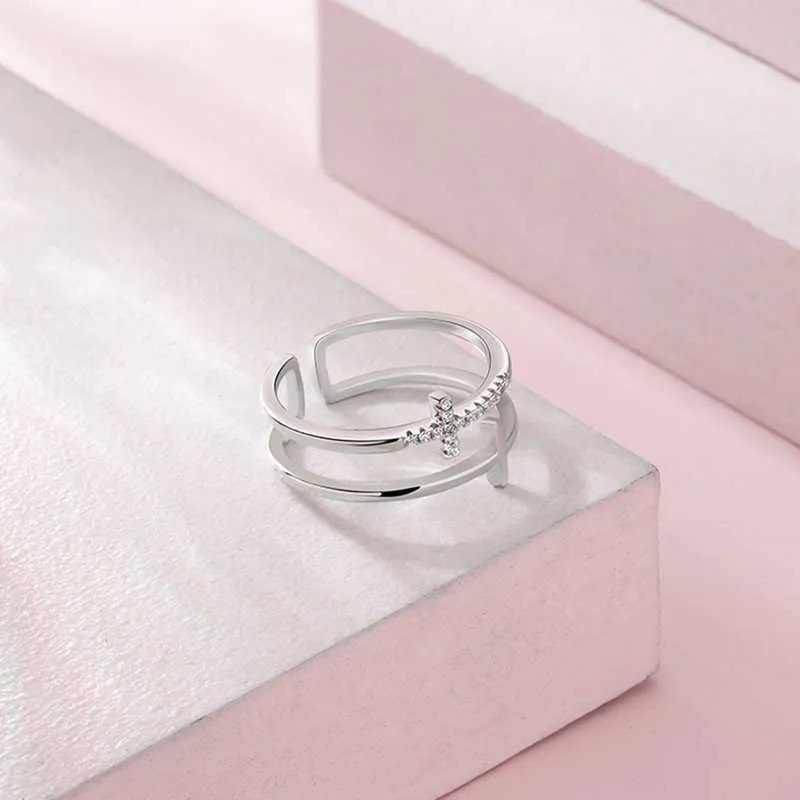 Sodrov Silver 925 Biżuteria dla kobiet 925 Sterling Silver Modny Cross Finger Pierścień Rozmiar Regulowany Otwarcie Srebrne Pierścienie X0715