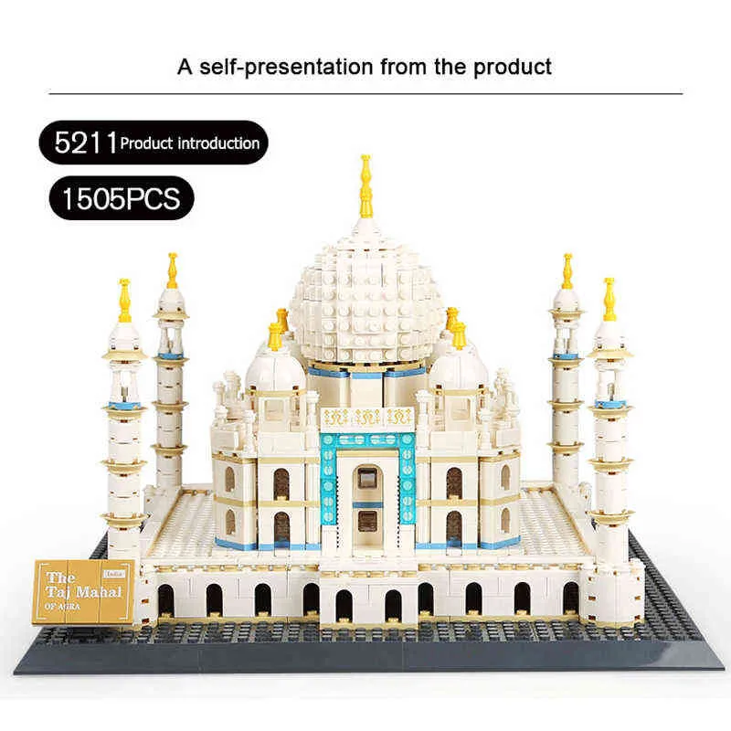 City Architecture Building Blocks Citys Architecture Land Marks Taj Mahal Palace Bricks 3D Model Speelgoed voor Kinderen Geschenken Y220214