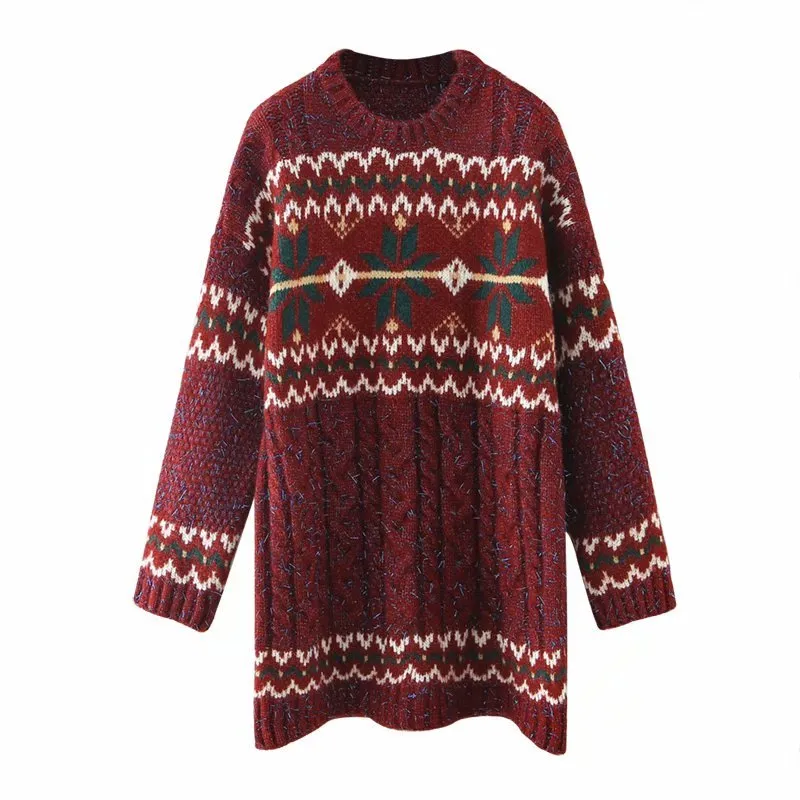 H.SA, ropa de invierno para mujer, suéter largo de gran tamaño para Navidad fea, jerséis de rombos de copo de nieve Vintage Retro 210417