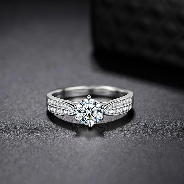 Américain New Bow Design S925 Sterling Silver Moissanite Proposition De Mariage Simulation Couronne Bague En Diamant Femme De Luxe Bijoux