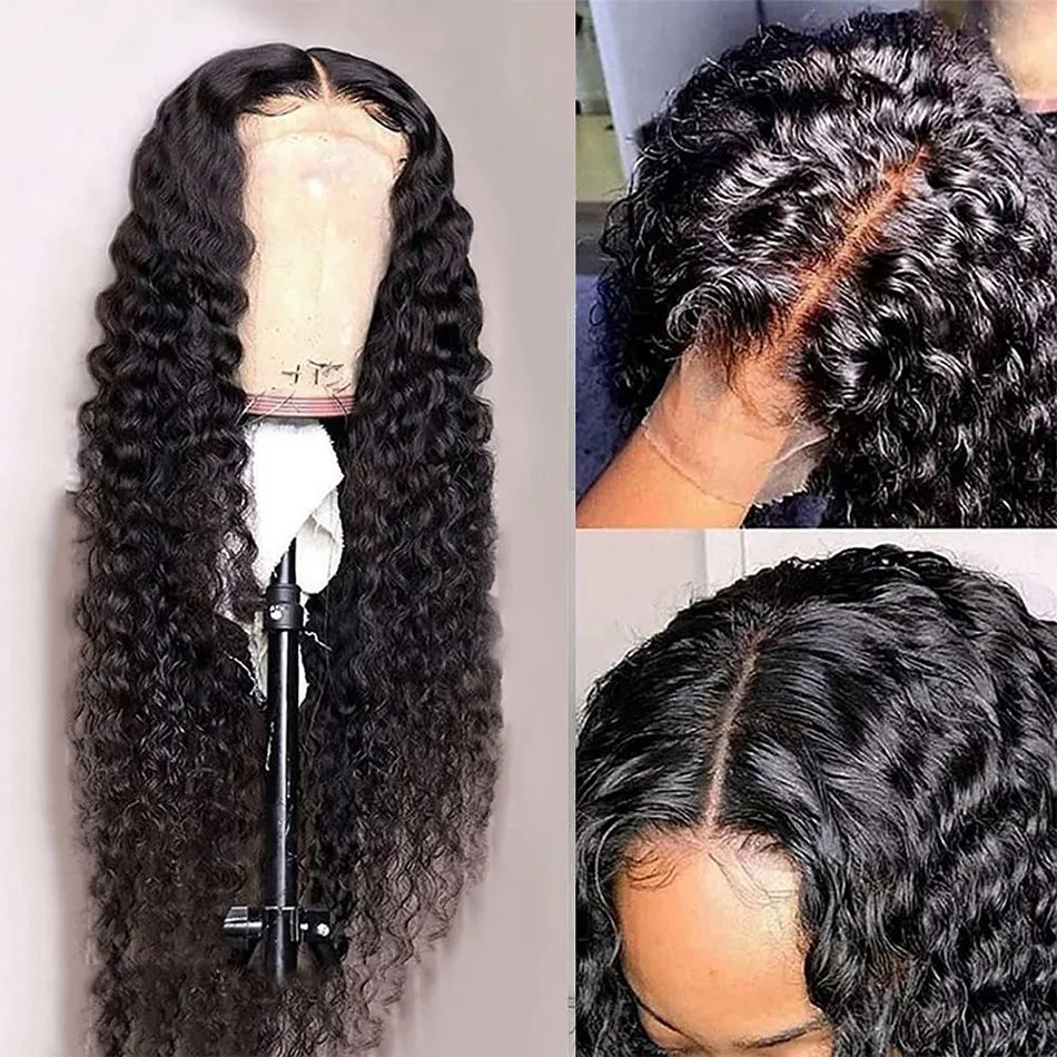 Deep Wave Frontal Wig 30 32 tum Curly Human Hair Wigs For Women Pre Plucked Indain Wet and Wavy Loose Deep Wave Spets Front Wig2491693225