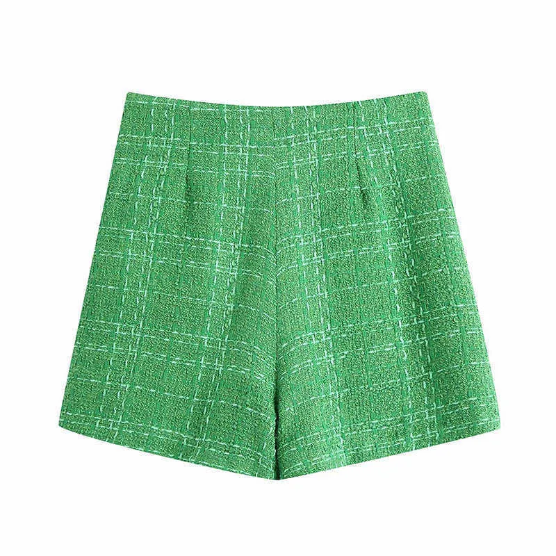 Högkvalitativa damer kostym shorts kontor 2-bitars uppsättning vår och höst plaid grön elegant långärmad jacka slim 210527