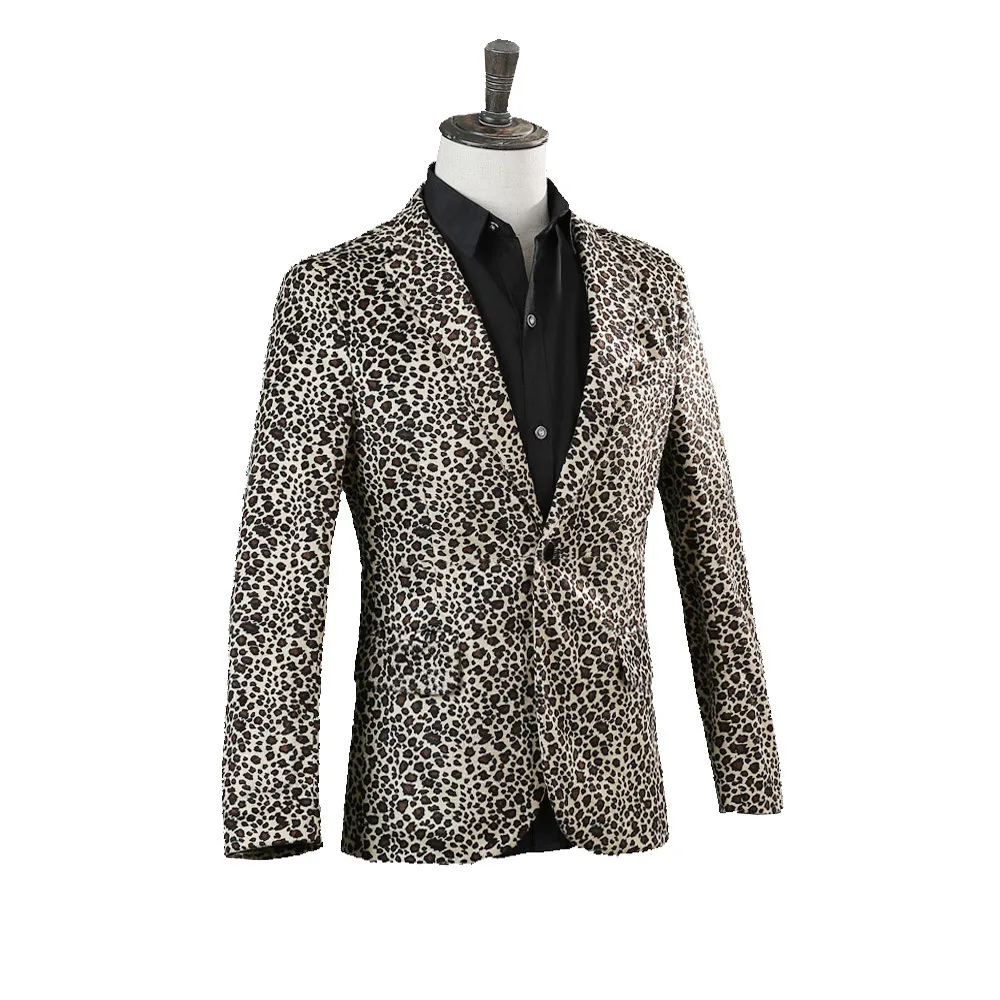 Leopardo Mens Conjunto Conjunto de Estágio Festa Mens Fatos com Calças 2 Parte Set Casual Slim Fit Men Blazers Terno Tuxedo Homens Blazer Masculino 210524