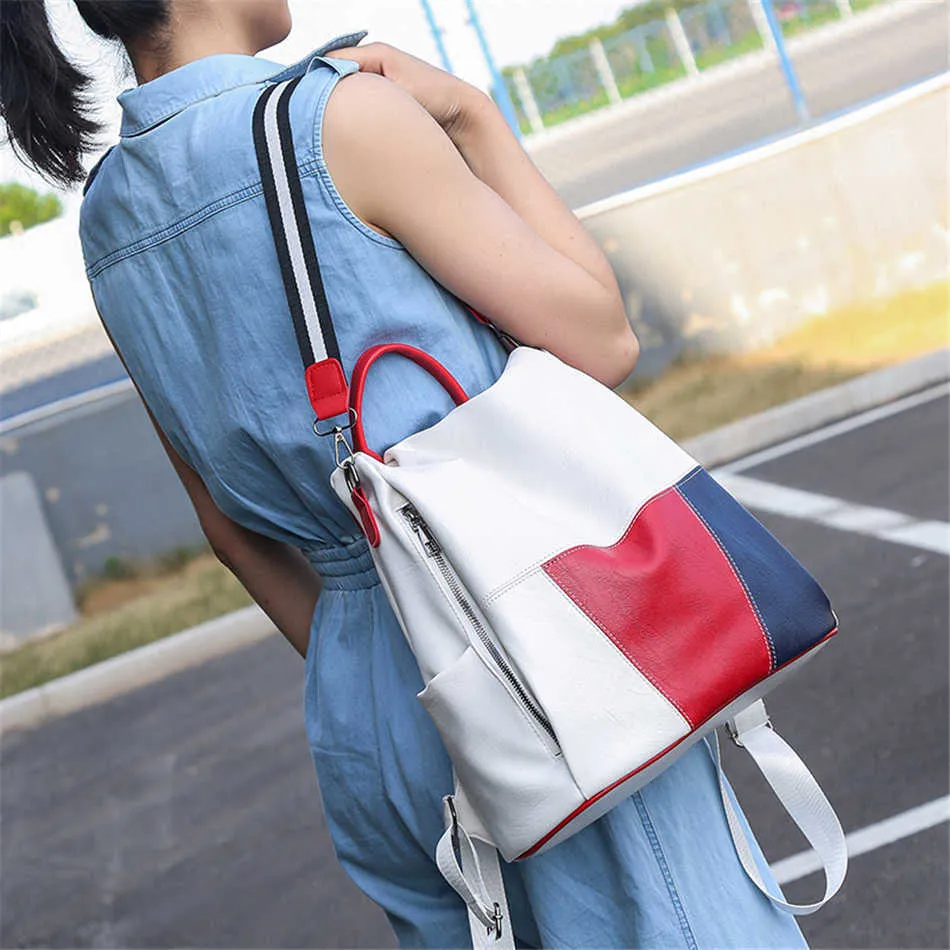 2021 Anti-Diebstahl-Rucksack Frauen Leder Rucksack Weibliche Schule Umhängetaschen für Frauen Reise Bagpack Mochilas Feminina Preppy Y0804