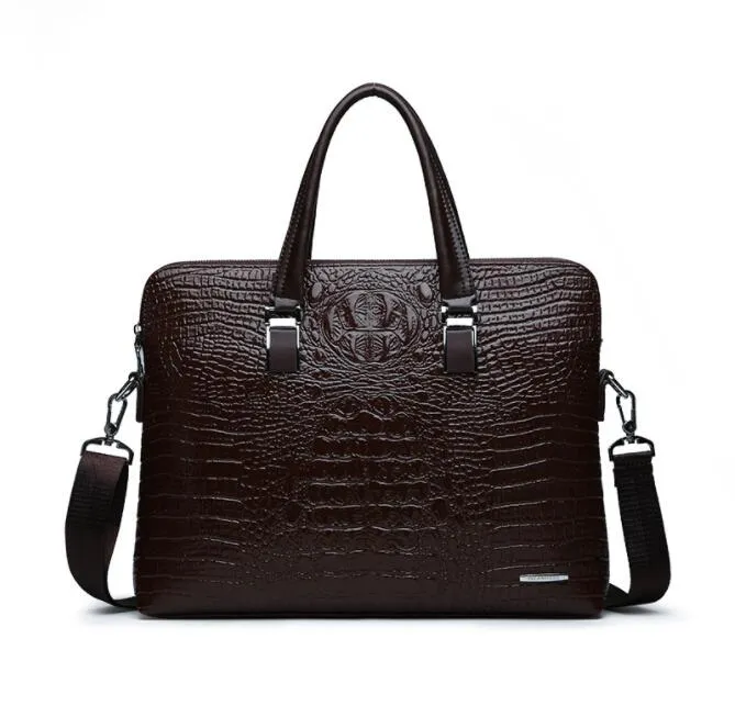 whole brand pack fashion crocodile print business briefcase trendy cross section crocodile leather man handbag multi function 243d
