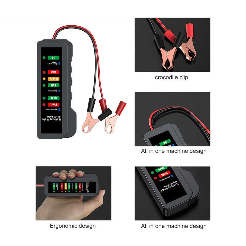 Mini tester della batteria controllore di capacità digitale strumento di misurazione dell'alimentazione 12V con 6 luci a LED auto