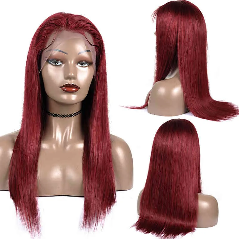 RemyBlue 131 Koronkowe przednie ludzkie peruki włosy 99J Red proste malezyjskie Remy głęboka peruka wstępnie wyrzucone dziecko 28 cali 2106307169682