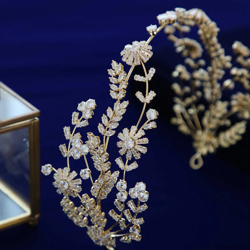 Luxe bloemen kubieke zirkoonbruiden tiaras kroon bruids diadema bruiloft haaraccessoires h08277909070