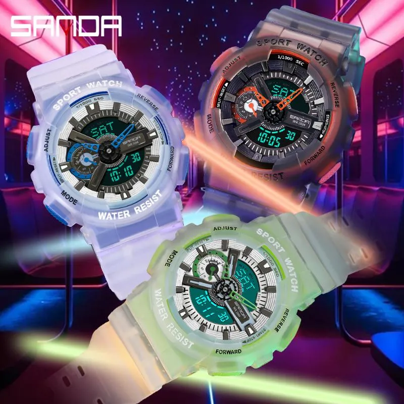 Grande montre Gshock lumineuse transparente montres numériques sport étudiant multi-fonction montres électroniques Zegarek Damski268I