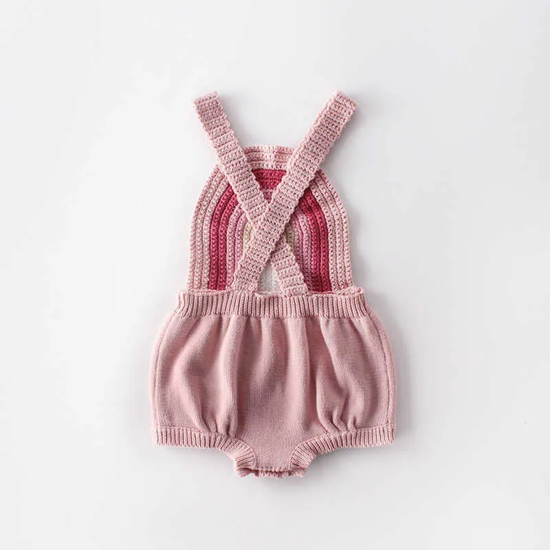Body para bebé niña, ropa de lana tejida con banda trasera de arcoíris para bebés y bebés, traje de primer cumpleaños para niña 210702