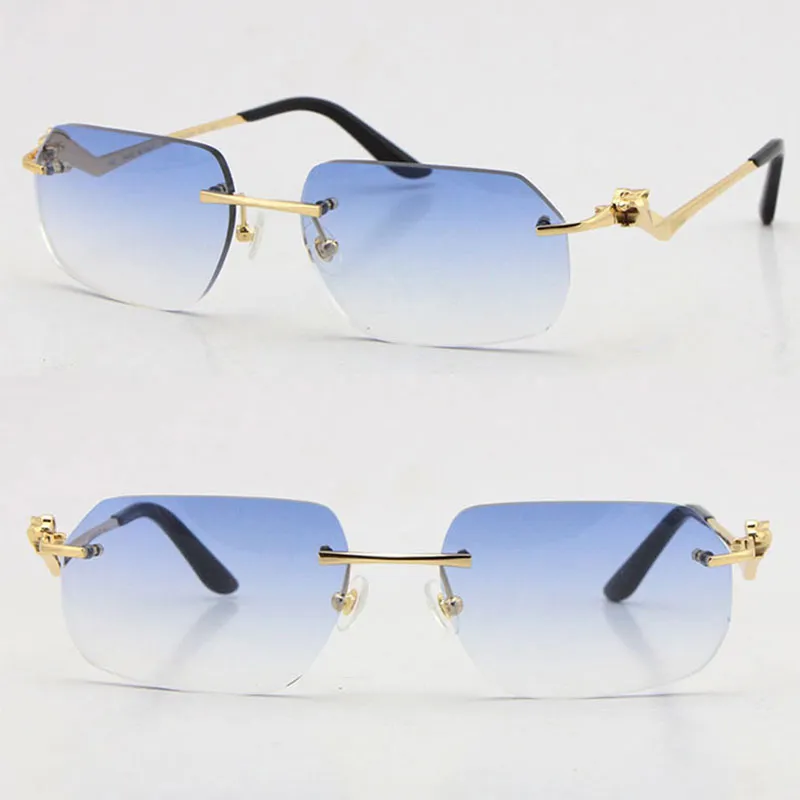 Ganze randlose Unisex Fashion Leopard -Serie Sonnenbrille Metall Fahrgläser hochwertiger Designer UV400 3 0 Dicke Framele267s