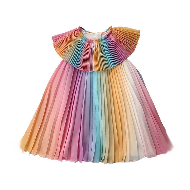 2021 nuova ragazza principessa vestito bambino bambini neonata principessa vestiti senza maniche tutu di chiffon arcobaleno abiti 2-7Y caldo all'ingrosso Q0716