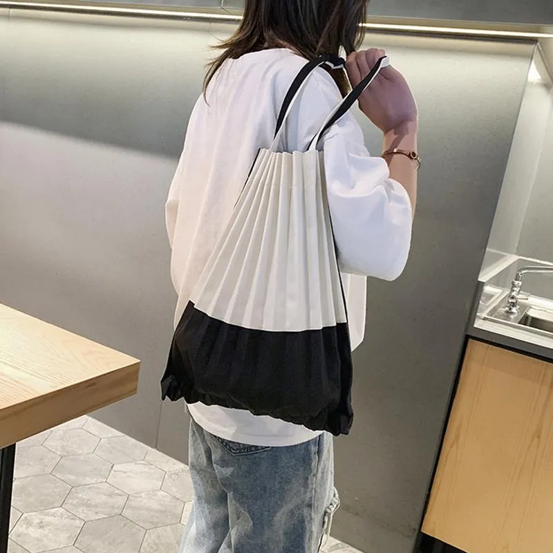 Pliegues de estilo japonés por favor lienzo de bolso casual gran capacidad para hombro issey vertical plates miya dulces color cintura bolsas243r