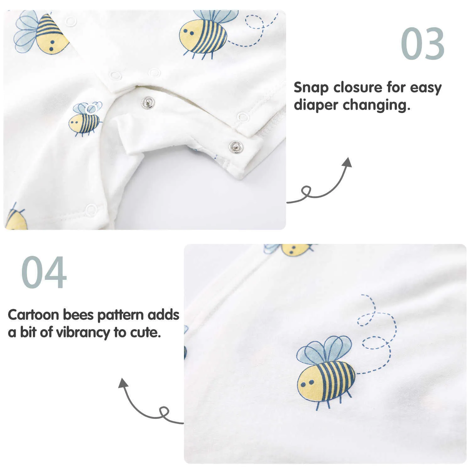 Pureborn 2-Pack bébé barboteuses dessin animé abeilles garçon fille vêtements d'été Onesies pyjamas respirant coton combishort 211011