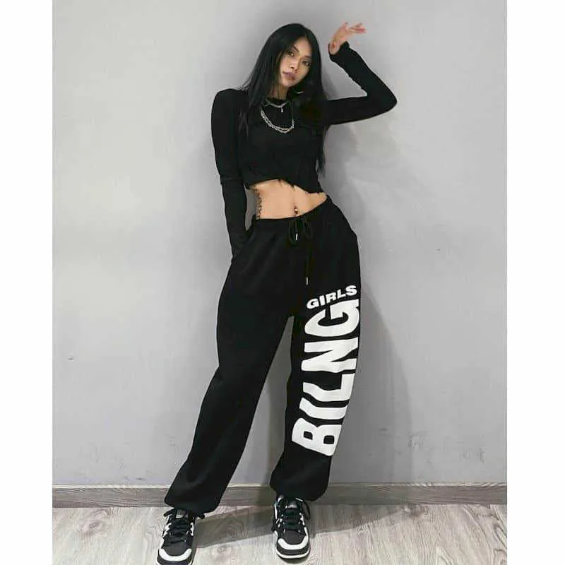 Frühling Sommer Hosen Weibliche Studenten Koreanische Harajuku Lose Beiläufige Plus Mode Streetwear Frauen Goth Jogginghose Hosen 210925