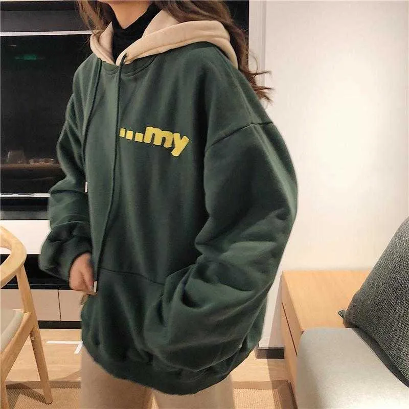 Hoodie und Fleece Damen lose koreanische Cartoon gedruckt Sweatshirt lässig Mantel Mode Trend cool Top Ins 210803