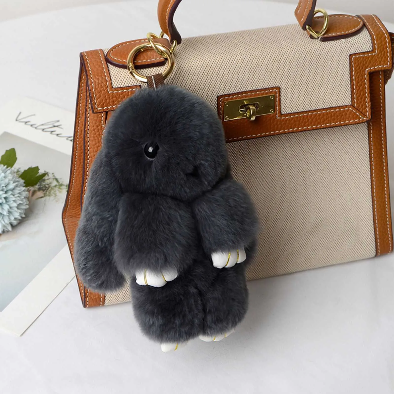 Nouvelle décoration cadeau sac de poupée pendentif porte-clés Rex fourrure de lapin en peluche lapin jouet G1019
