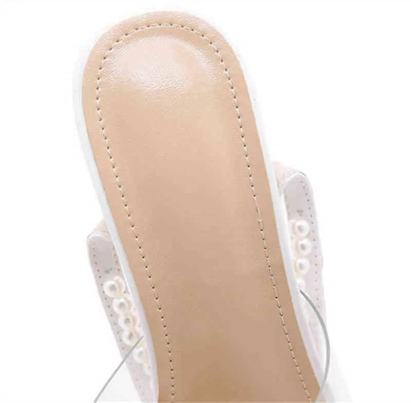 Sandals women's high-heeled sandals 11.5cm sexy loose fashionable white transparent pearl open end s8858 220309