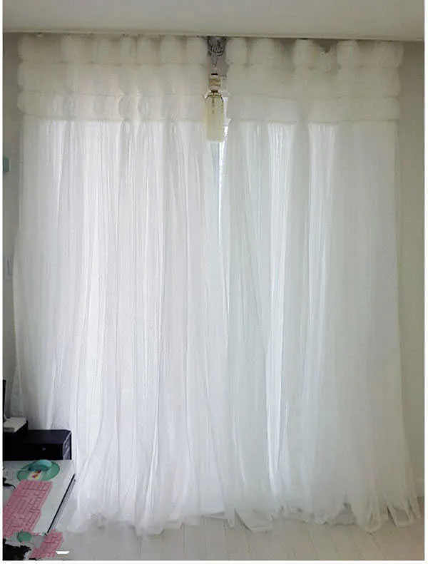 リビングルームのランタンロマンチックなカーテンguaze tullesのボイルの布のための高級プリンセススタイルの白いカーテン