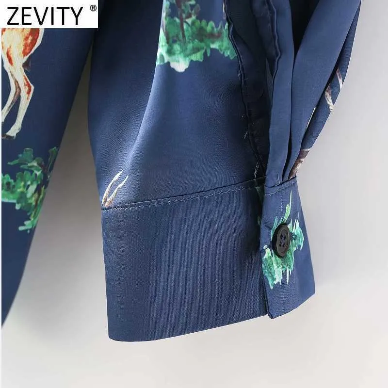 Zevity Womenファッション動物プリントカジュアルスモックブラウスオフィスレディースシングルブレストシックビジネスBlusas Tops LS7610 210603