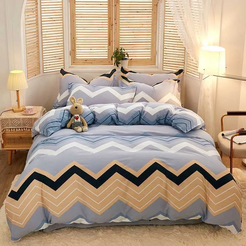 Luxus-Bettwäsche-Set, 100 % Baumwolle, Bettbezug, Queen-Size-Betten, Geometrie-Bettdecken, 3/4-teilig, 211007