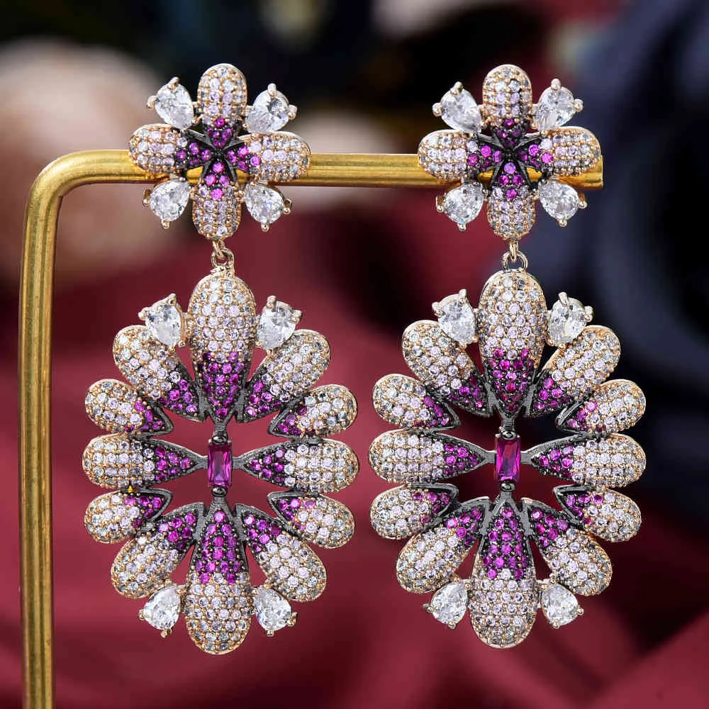 Missvikki 2 couleurs à la mode luxe fleur pendentif femmes Fine pleine CZ mariée mariage 2021 boucles d'oreilles bijoux