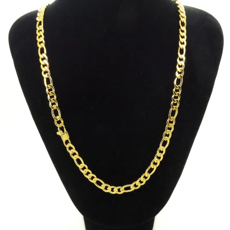 Łańcuchy splecione 18-karatowe złoty naszyjnik o szerokości 6 mm dla męskich mężczyzn kobiet mody biżuterii ze stali nierdzewnej łańcuch figaro 20 ''-36245W