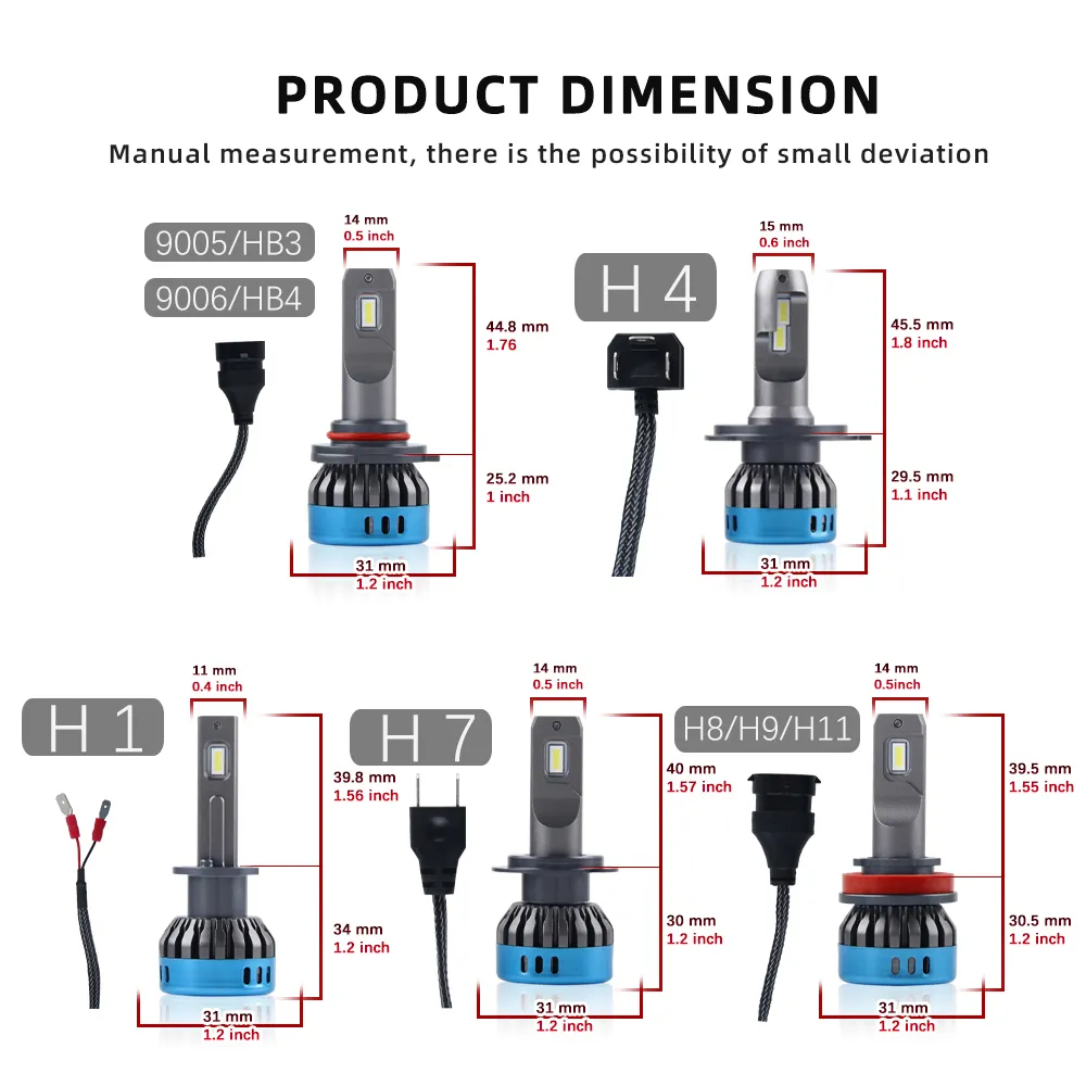 BraveWay Car Headlight Bulbs Auto Lights H1 H4 H8 H11 9005 HB3 9006 HB4 H7 LED Fog Lamps 16000LM 6500K 50W 12V 24V CSP Chips