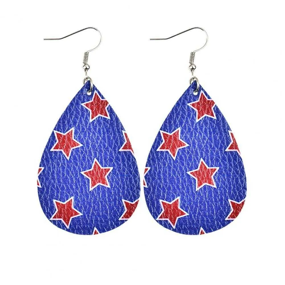 e / es de boucles d'oreilles pendantes All-match drapeau américain faux cuir étoiles rayures patriotiques boucles d'oreilles pendantes bijoux de mode Q0709