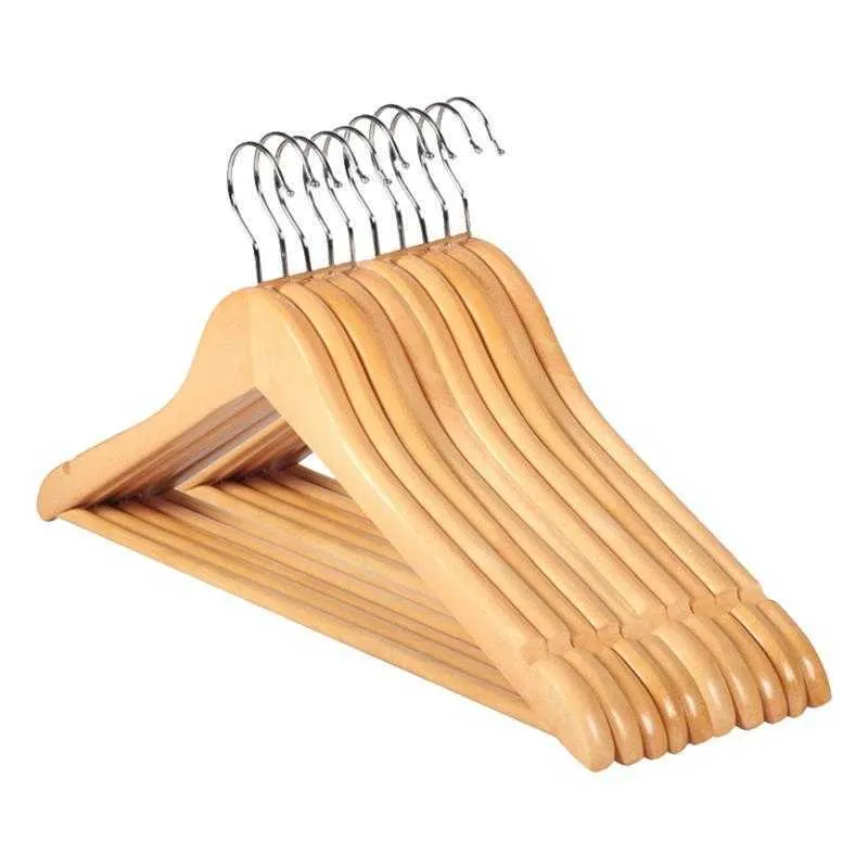 10 Uds percha de madera maciza perchas antideslizantes perchas para ropa camisas suéteres percha para ropa tendedero para el hogar 210702