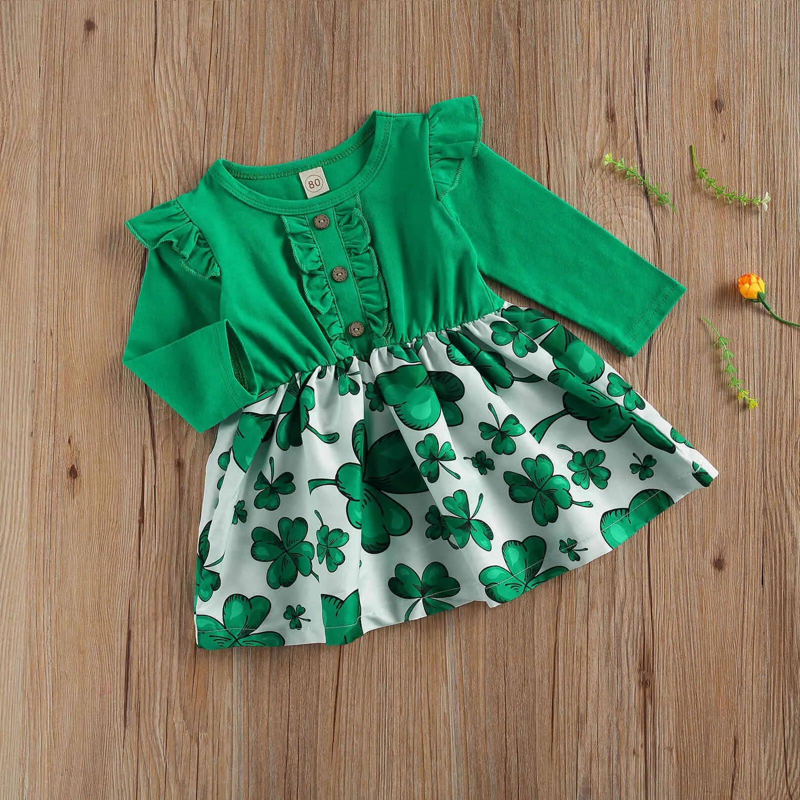 1-4y criança criança criança bebê meninas vestido verde trevo impressão de manga comprida vestidos de festa de festa 210515