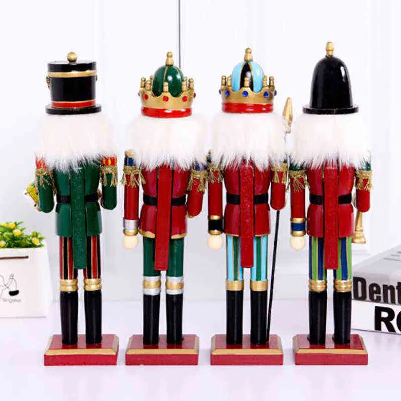 Wooden Nutcracker Soldier Figurines Ornaments 30CM Puppet Desktop Crafts Kids Gifts Christmas Decorations for Home 211108