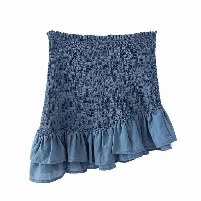 ruffles donne mini gonne blu asimmetriche signore di modo di estate elegante femminile jupe femme ragazze dolci gonna chic 210427