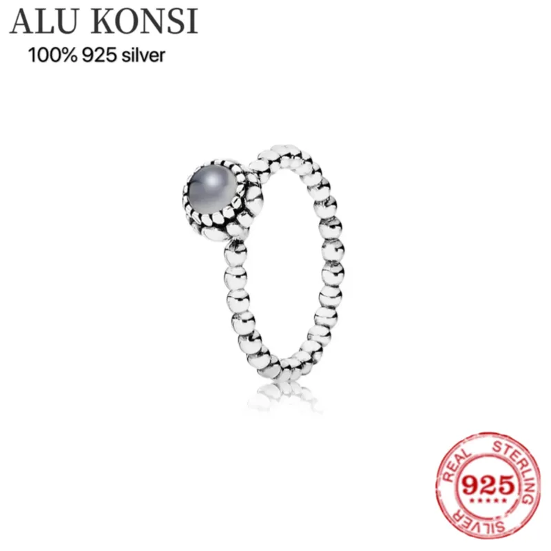 Anillo de bodas de plata de ley 100% 925 original, doce meses de cumpleaños, flores, anillo de piedra a la moda para mujer, abalorio de cuentas, regalo, joyería DIY con caja