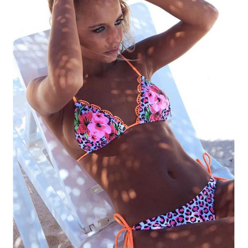 Kvinnors Thong Swimsuit Set, Sommar Sexig Brasiliansk Bikini, Ruffle Tillbaka, Biquini, Maillot 210624